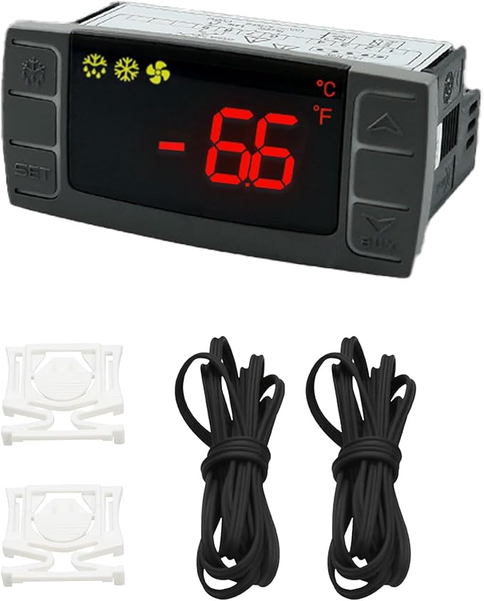 XR02CX-4N1F1 Temperature Controllers Refrigerator Digital Thermostat Controller for Fridges Freezers Heating Appliances 120V/50-60Hz with NTC Probe & Clasp