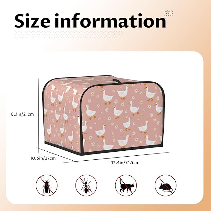 4 Slice Toaster Cover for Kitchen Goose Pattern Daisy Flower Waterproof and Dustproof Toaster Dust Cover with Side Pockets Decorative Universal Cover for Wide Slot Toasters and Small Appliances