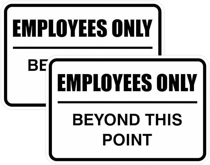 All Quality Classic Framed Employees Only Beyond This Point Wall or Door Sign | Easy to Install Business Signage - Small (White) 2 Pack