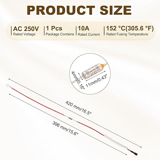 MECCANIXITY Universal Rice Cooker Temperature Fuse, 152°C 10A 250V Metal Thermal Fuse with Terminal and Ring Terminal Fiberglass Sleeving for Electric Pressure Cooker Repair Part
