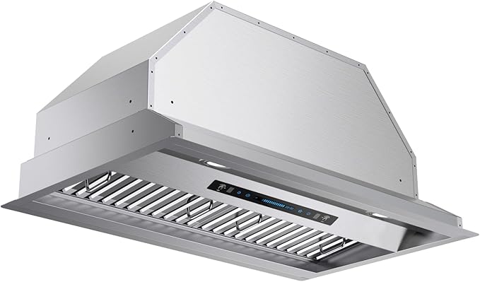 JOCO 42 Inch Range Hood Insert, 900 CFM Stainless Steel Built-In Kitchen Vent Hood, Convertible for Ducted or Ductless Installation, 4-Speed Gesture/Touch/Remote Control, Model B02-42G