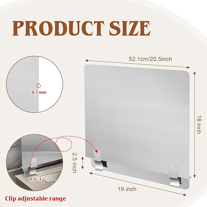Ferraycle 2 Packs Stainless Steel Fryer Splash Guard Commercial Side Stove Splash Splatter Guard for Stop Oil from Splattering(20-1/2)