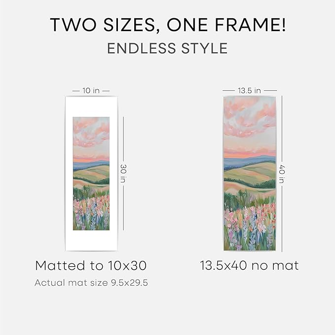 Homeforia 13.5x40 Panoramic Frame Silver, High End Metal 13.5x40 Picture Frames with Mat 10x30 Photo, 13.5 x 40 Poster Frame Matted to 10 by 30 Print, 40x13.5 Frame, Tempered Glass, Wall Kit, Set of 2