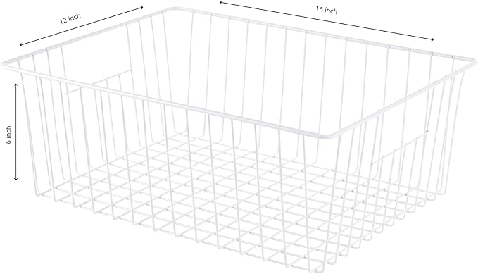 Upright Freezer Organizer Bins， Freezer Baskets for 16, 17, 21 cu.ft Standup Freezer, Wire Storage Baskets with Built-in Handles for Frozen Foods, Snacks, Vegetables, Fruits and More, Set of 6 , White