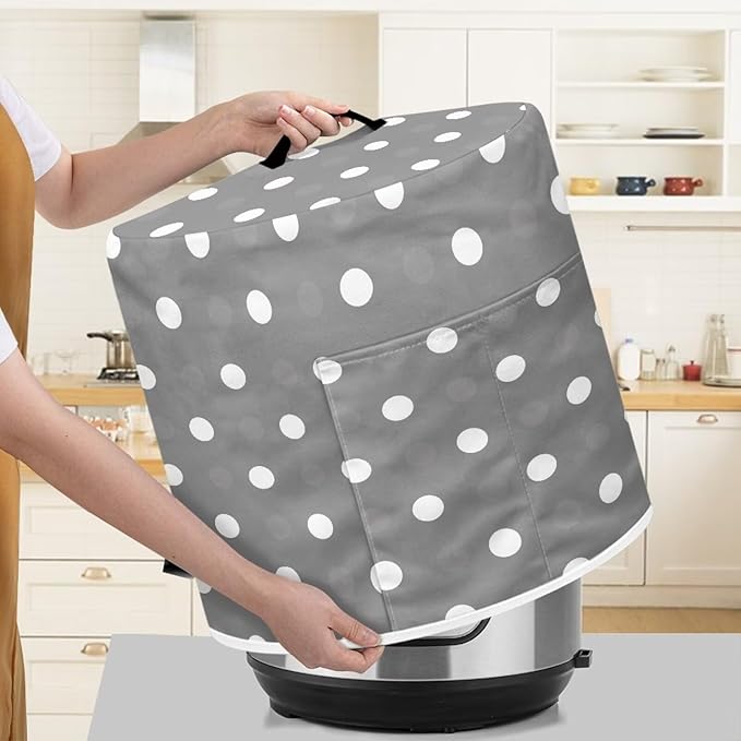 Small Appliance Covers for Air Fryer & Electric Rice Cooker, Grey Polka Dot Pressure Cooker Dust Covers for Kitchen Appliances 6 qt Accessories with Storage Pockets