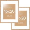 Homeforia 16x20 Wooden Frame, High End Natural Oak 16x20 Light Wood Picture Frame with Mat 11x14, 16 by 20 Poster Frames Matted to 11 x 14 Photo, 20by16 Thin Frames, Tempered Glass, Wall Kit, Set of 2