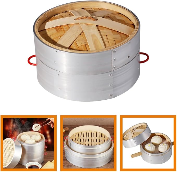 Steamer Basket Set with Aluminum Rim and Double Handles 20cm Mini Food Steamer for Dumplings and Vegetables for Home and Commercial Cooking