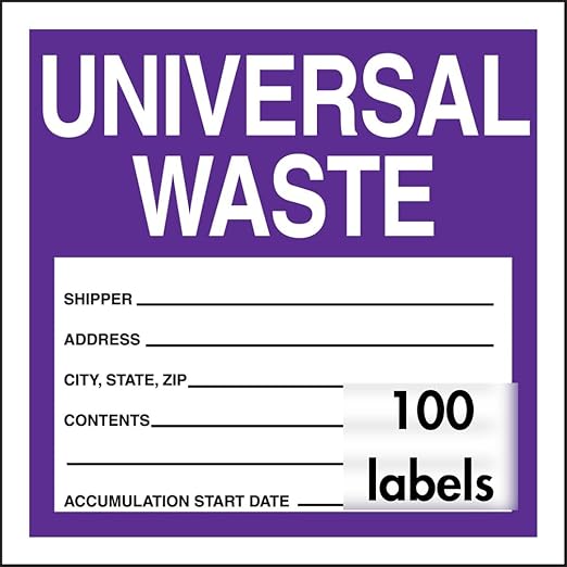 Accuform Signs MHZW16PSC Adhesive Coated Paper Hazardous Waste Label, Universal Waste", 6" Length x 6" Width, Purple/Black/White (Pack of 100)