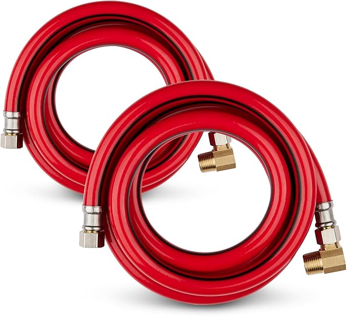 2 Pack Foskan 6FT Red PVC Dishwasher Hose With 3/8" Comp x 3/8" MIP Brass 90 Degree Elbow,Flexible Water Line Connector for Standard Dishwashers （6FT）