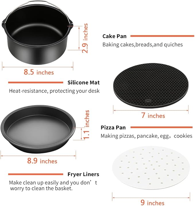 SIK Air Fryer Accessories, 13PCS for Ninja COSORI Power XL 5.3QT - 8QT Air Fryer with 9 Inch Cake Barrel