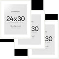 Homeforia 24x30 Poster Frame White, High End Oak 24 x 30 White Wood Picture Frames with Mat 18 x 24 for Photo, 24x30 Wooden Frame Matted to 18x24, 30x24 Large Frame, Tempered Glass, Wall Kit, Set of 3