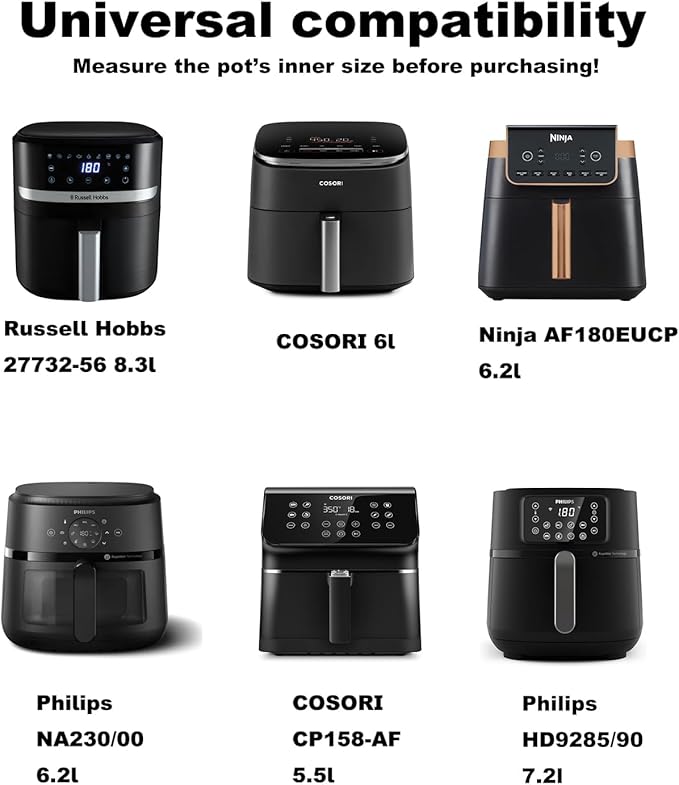 9-Inch Large Square Silicone Air Fryer Liners for Ninja AF141 AF181 AF142 Cosori 6QT, 2 Pack Silicone Pot Baking Accessories for Chefman, Instant, Cuisinart, Reusable Tray Insert 5–8QT