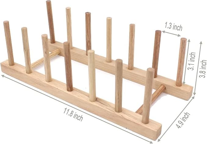 Set of 2 Bamboo Wooden Dish Rack Plate Rack Stand Pot Lid Holder Kitchen Cabinet Organizer