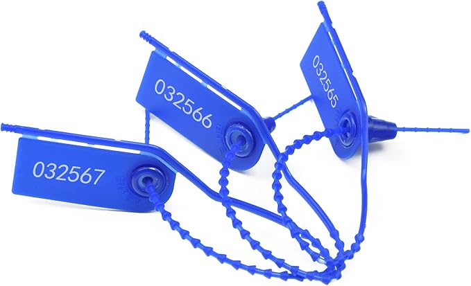 500 PCS Plastic Tamper Seals Pull Tight Security Seals Tags Breakaway Seals Numbered Zip Ties Disposable Self-Locking Ties for Fire Extinguisher, Tear Off Type, 210mm Length