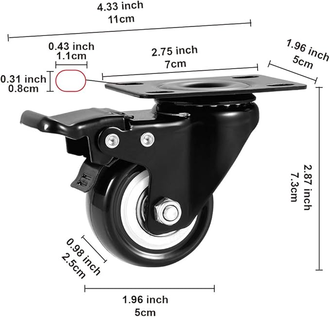 Heavy Duty Locking Caster Wheels with Brake, Non-Marking Swivel Casters Set for Cart & Furniture, 2 Inch Set of 8 / Black
