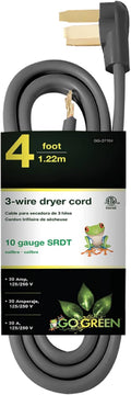 Go Green Power Inc. GG-27104 4’ 3-Wire Dryer Cord, 20 Amps, 4 Ft
