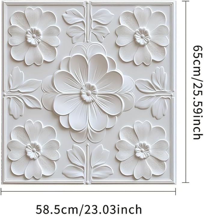2D Flat White Floral Embossed Dishwasher Magnetic Cover 23 x 26 Inch Elegant 3DFlower Panel Magnet for Modern Kitchen Appliance Decor