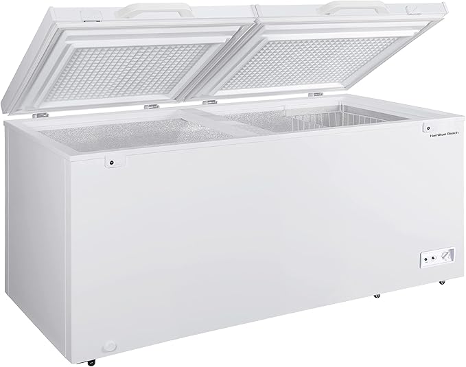Hamilton Beach 17 cu ft Chest Deep Freezer - White, GARAGE READY Food for Large Family, Storage Basket, Space-Saving Flat Back, Stay-Open Lid, Front-Access Drain, for Basement, Laundry Room, Cottage
