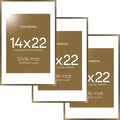 Homeforia 14x22 Picture Frame Bronze, High End Metal 14x22 Brass Poster Frames with Mat 12x16 for Photo, 14 x 22 Frame Matted to 12 by 16 Print, 22x14 Hanging Frame, Tempered Glass, Wall Kit, Set of 3