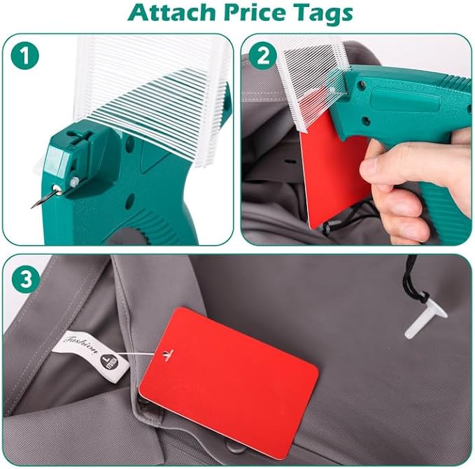 BS ONE Stitch Tagging Gun for Clothing, 2-in-1 Stitch Gun & Retail Price Tag Attacher Gun for Clothes with 6 Needles & 1000pcs 0.2" & 1000pcs 2" Barbs Fasteners