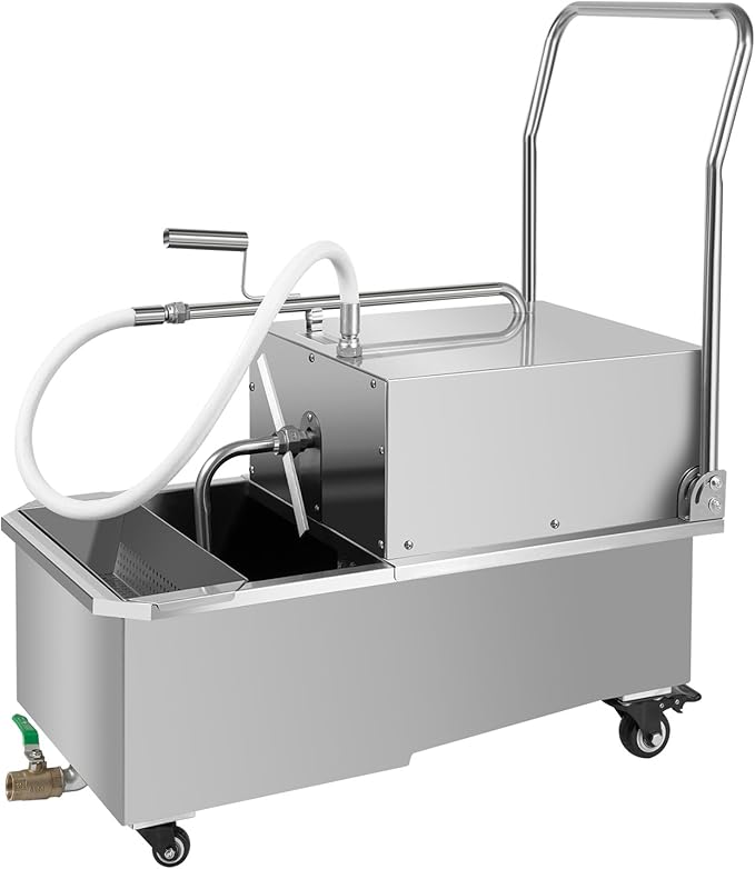 Mobile Fryer Filter Machine 55L/14.53 Gal Commercial Oil Filler Cart Truck Separator Stainless Steel Cooking Oil Filtration System For Restaurant Supermarket (550W)
