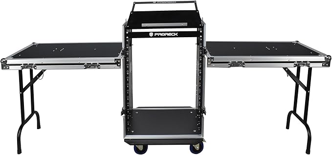 PRORECK 16U Rack/Road Case With Slant Mixer Top, Two Side table And Casters, 20'' Rackable Depth, Plywood, 16U Installation Size, Pro Stage Performance.