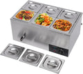 Commercial Bain Marie Food Warmer, 600W 6-Pan Electric Bain Marie Buffet Countertop Food Warmer, 19Qt Portable Steam Table Buffet Warmer 86-185℉ Temp Range for Catering, Restaurant, Hotel