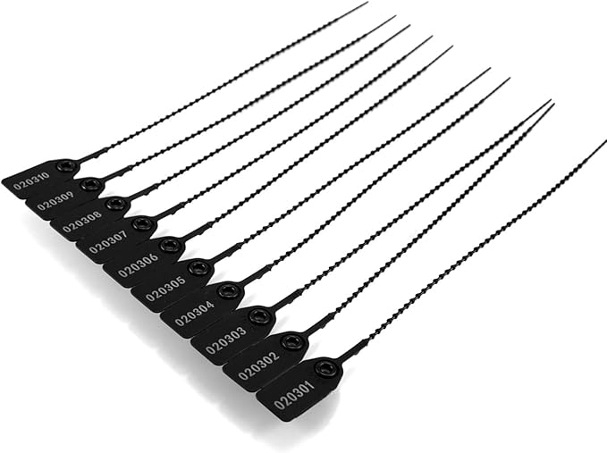 Plastic Tamper Seals, Numbered Zip Ties for Fire Extinguisher Pull Tite Security Tags Disposable Self Locking Signage Pull Tite Plastic Lock 250mm Pack of 100 (Black)
