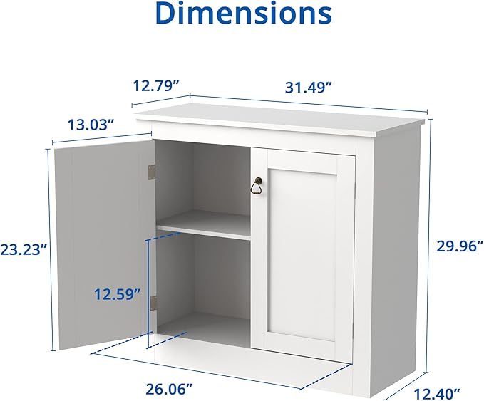 Cozy Castle Buffet Cabinet with Storage - Kitchen Storage Cabinet Wood Console Table Coffee Bar Accent Cabinets for Living Room Dining Room Entryway White 31.5" W