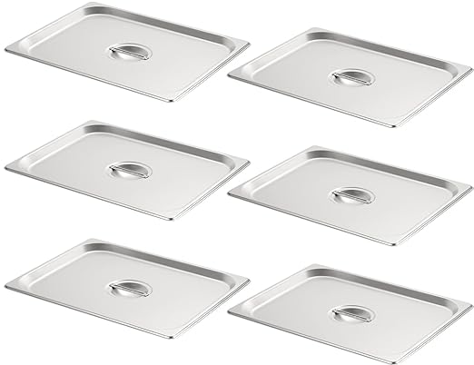 CURTA 6-Pack 1/2 Size Steam Table Pan Covers with Handle, NSF Certified 18/8 Stainless Steel Hotel Pan Lids for Catering, Buffet, Restaurant, Commercial Kitchen, Dishwasher Safe