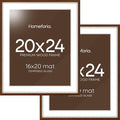 Homeforia 20x24 Picture Frame Brown, High End Dark Oak 20x24 Walnut Wooden Poster Frames with Mat 16x20, 20 x 24 Wood Frame Matted to 16 by 20, 24x20 Hanging Frames, Tempered Glass, Wall Kit, Set of 2