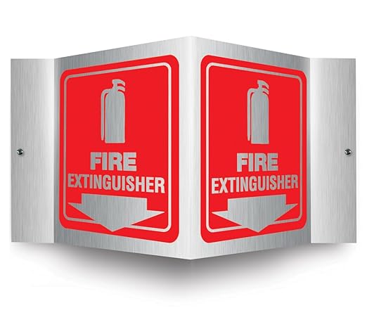 Accuform Fire Extinguisher 3D Projection Sign, 6”x5” Brushed Aluminum with Pre-Drilled Mounting Holes, Made in USA, PSM327