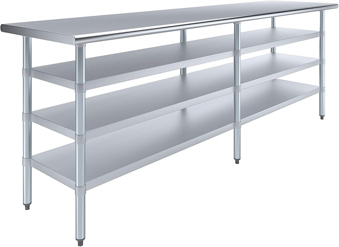 24 in. x 96 in. Stainless Steel Work Table with Three Bottom Shelves | NSF Kitchen Prep Table | Utitly Metal Table
