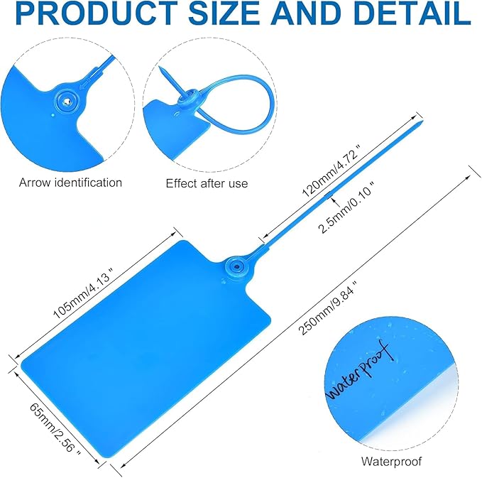 200 Pcs Durable Plastic Shipping Tags with Marker Pen Security Seals Sticker Labels,Waterproof Blank Luggage Tag for Packages, Logistics, Inventory, Travel(Blue,200pcs)