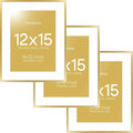 Homeforia 12x15 Picture Frame Gold, High End Metal 12x15 Poster Frames with Mat 9x12 for Photo, 12 x 15 Gold Frame Matted to 9 by 12 Print, 15x12 Thin Hanging Frame, Tempered Glass, Wall Kit, Set of 3