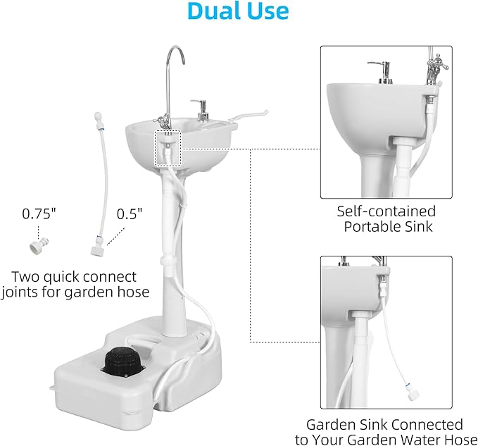 YITAHOME Upgraded Portable Sink Camping Hand Washing Station with 17 L Wash Basin Stand, Rolling Wheels, Soap Dispenser, Towel Holder, for Garden, Outdoor, Travel, Boat, Gather, Indoor, Worksite