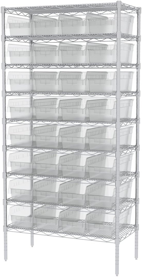 Akro-Mils 30088 Plastic Nesting ShelfMax Storage Bin Box, (18-Inch x 8-Inch x 6-Inch), Clear, (8-Pack)