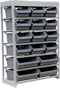 King's Rack Bin Rack Storage System Heavy Duty Steel Rack Organizer Shelving Unit w/ 16 Plastic Bins in 6 tiers