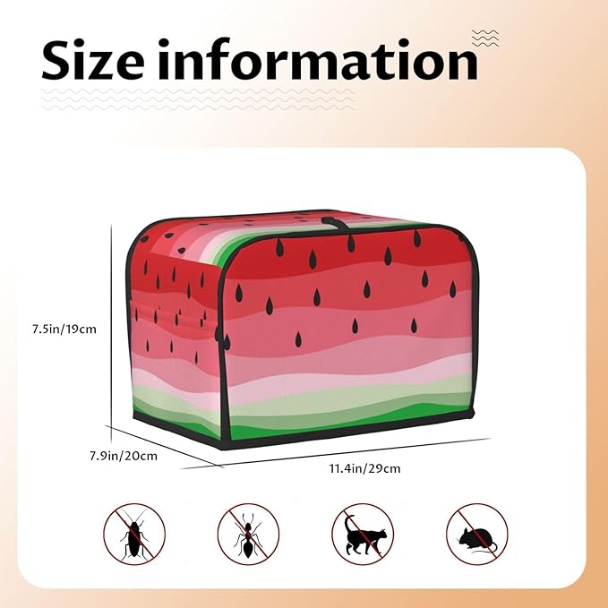Cute Fruit Red Green Watermelon 2 Slice Toaster Cover, Waterproof Toaster Dust Cover Bread Maker Protective For Small Kitchen Appliance Dining Room Home Table Decor Gifts