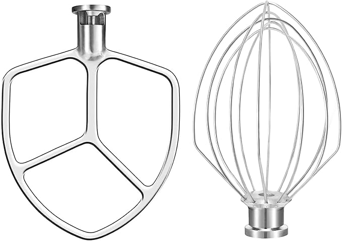 Stainless Steel K5A Whisk and Flat Beater for KitchenAid 5 Quart Bowl Lift Stand Mixer, Compatible with KG25, KSM5, K4SS, K5SS, KSM50, KP50, Heavu Duty and Dishwasher Safe