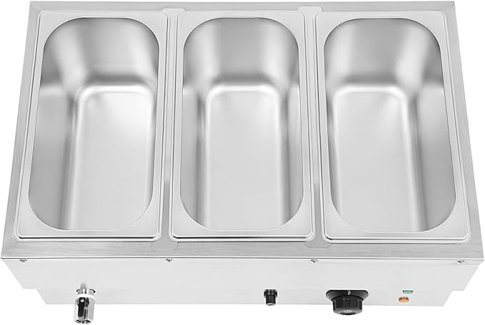 3-Pan Countertop Food Warmer Electric Steam Table for Buffet Commercial Stainless Steel Buffet Warmer Steam with 3 Stainless Steel Covers 110V 850W 7L Large Capacity