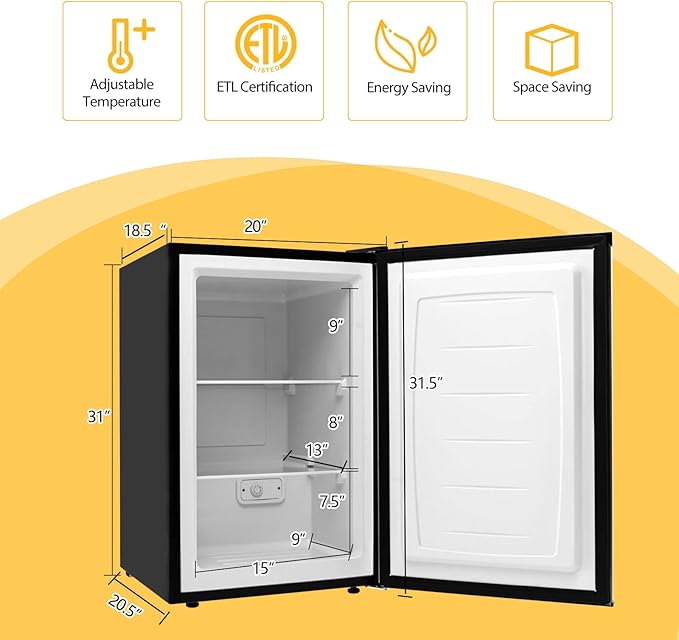 KOTEK 3.0 Cu.Ft Compact Mini Freezer, Upright Small Freezer w/Reversible Single Stainless Steel Door, 7 Grade Adjustable Thermostat, Freestanding Small Freezer for Home, Office, Apartment