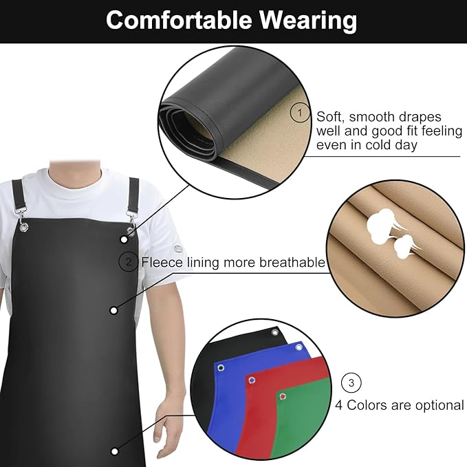 2 Pack Waterproof Rubber Apron, 48" XL Anti-Tear Heavy Duty Vinyl Adjustable Thicker Cross Back for Restaurant Dishwashing, Butcher, Lab Work, Dog Grooming - Black