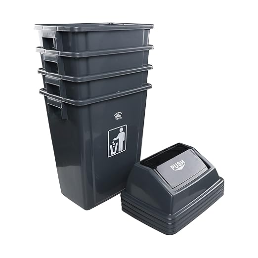 4-Pack 13 Gallon Plastic Kitchen Trash Cans with Swing Lid, Durable Commercial Swing Top Garbage Bin for Office, Patio, Restaurant, Garage