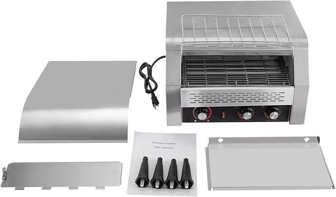 Commercial Conveyor Toaster-450 Slices/H, 2600W Stainless Steel Toasters with Seven Speeds & Independent Temperature Control, Toaster Ovens Countertop for Raditional White Slices (TT-450L)