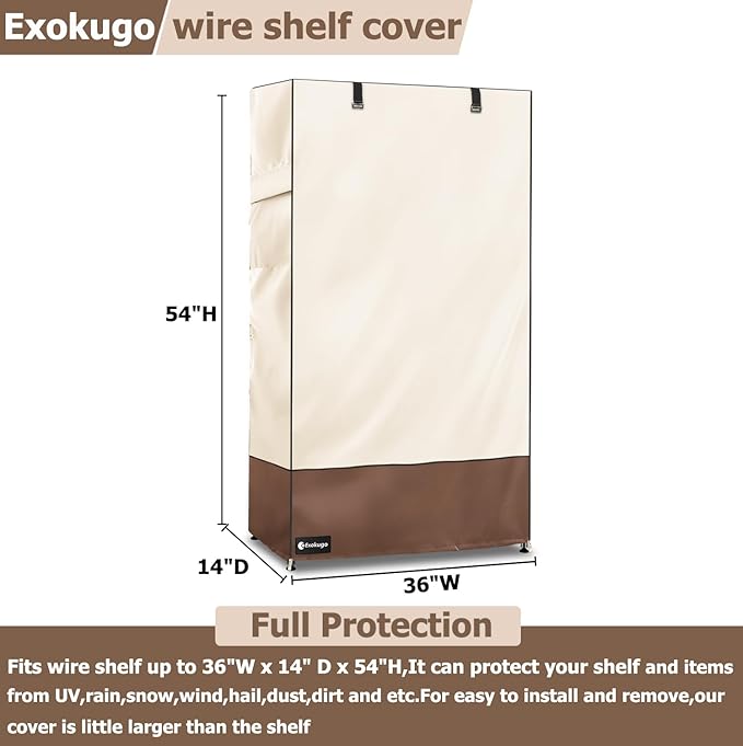 Wire Shelf Cover,600D Heavy Duty 100% Waterproof Shelf Covers for Wire Shelving,Outdoor Storage Shelves Cover for Metal Rack,36" W x 14" D x 54" H,Beige & Brown