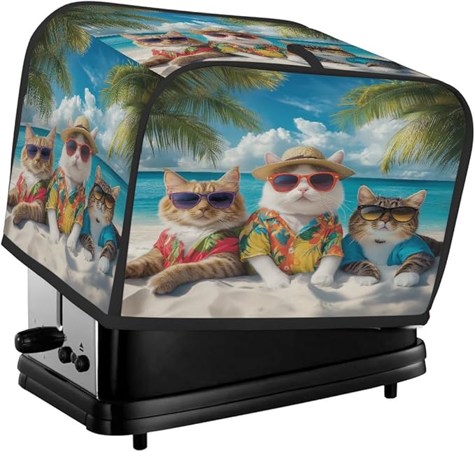 Toaster Cover 4 Slice, Beach Cat Anti Dust Protector for Bread Maker, Waterproof Kitchen Appliances Accessories