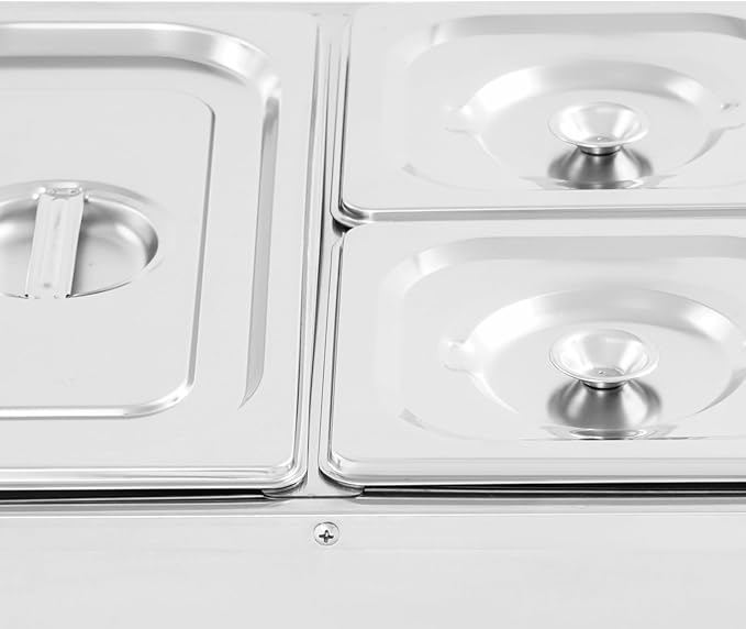 5 Pan Commercial Food Warmer,110V Electric Stainless Steel Steam Food Warmer with Lid,Electric Bain Marie Countertop with Temperature Control for Catering,Restaurant,Party (Small 5-Pan)