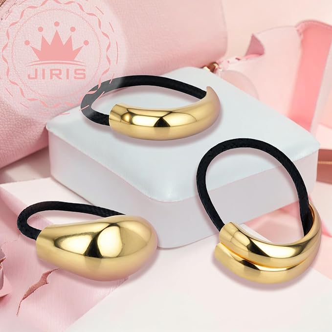 3PCS Metal Hair Tie For Women,Gold Cuffs,Metal Geometric Gold Hair Ties, Hair Accessories Stretchy and Non-Damage Ponytail Holders,Ponytail Cuff Hair Bands For Hair Styling (SET4)