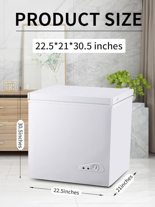 5.0 Cu.Ft Chest Freezer with 7 Gears Temperature Control(-16°F to -48°F), Deep Compact Freezer with a Removable Basket,for House, Kitchen, Garage, Basement, Shop, White, FLG-86Q